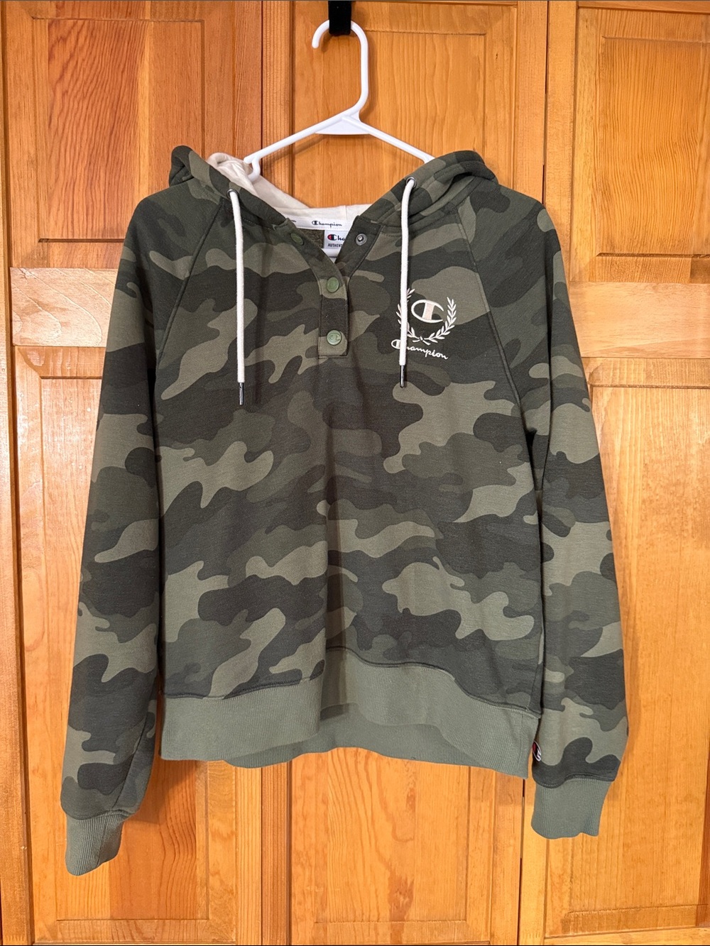 Champion Camo Pullover Hoodie in Olive and Dark Green